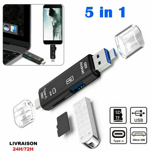 Lecteur de Carte Mémoire 5 en 1 - HAUTSTORE - Adaptateur OTG - iPhone Lecteur de Carte Mémoire 5 en 1 - HAUTSTORE - Adaptateur OTG - iPhone