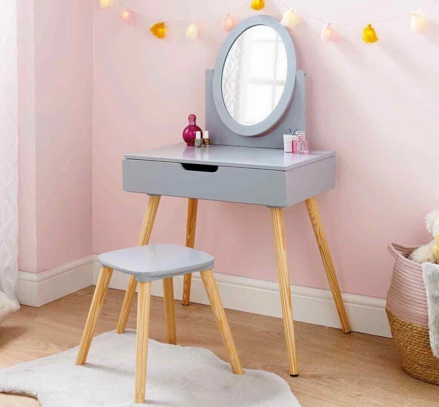 NUEVO Juego de Vanidad Rosa Heidi con Taburete y Espejo Niñas Maquillaje Vestidor Decoración