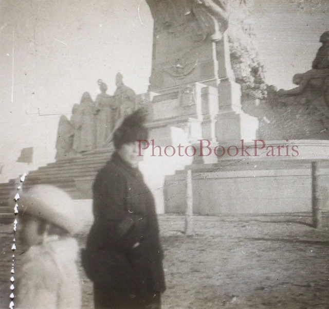Famille Monument c1920 Photo Plaque de verre Vintage V28L20n22