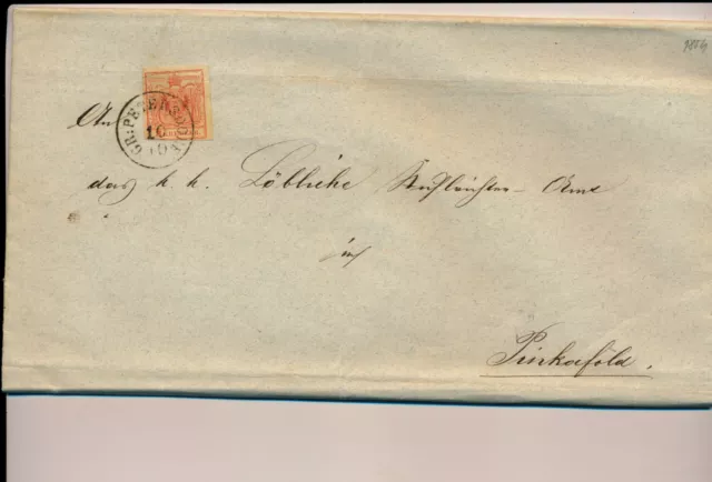 ÖSTERREICH 1854 3Kr, Brief (Inhalt) GR:PETERSDORF (Ungarn) Mü:25P! - PINKAFELD.