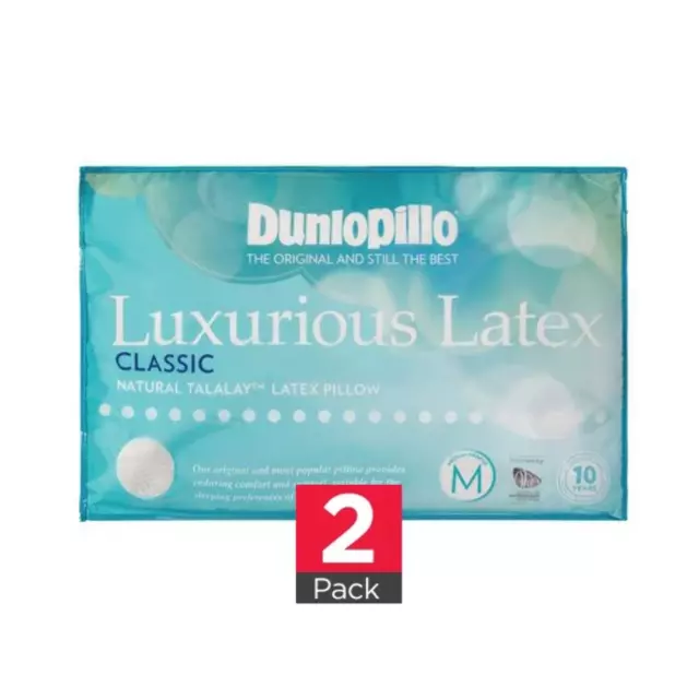 Dunlopillo Classic 2 Pack Genuine Luxurious Talalay Latex Medium Profile & Feel