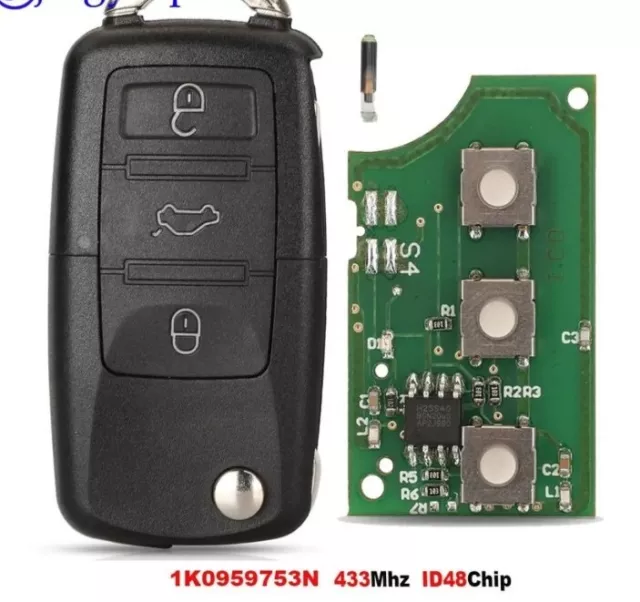 Chiave pieghevole 434 MHz 3 tasti alloggiamento trasmettitore auto 1K0959753N 2