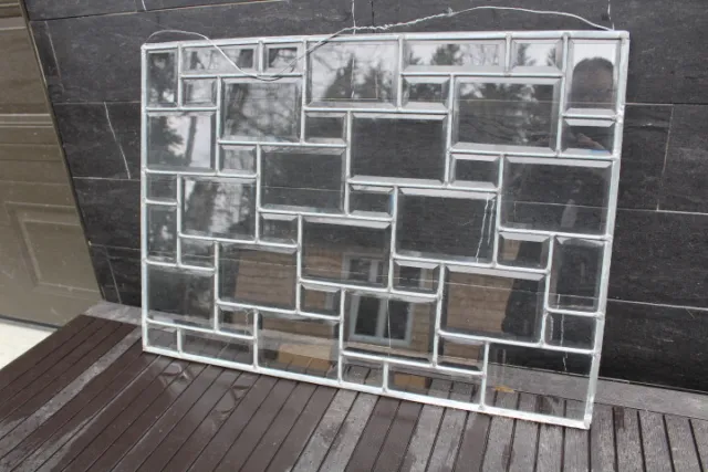 Antique All Beveled Glass Leaded Window Geometric Design Art Déco 2