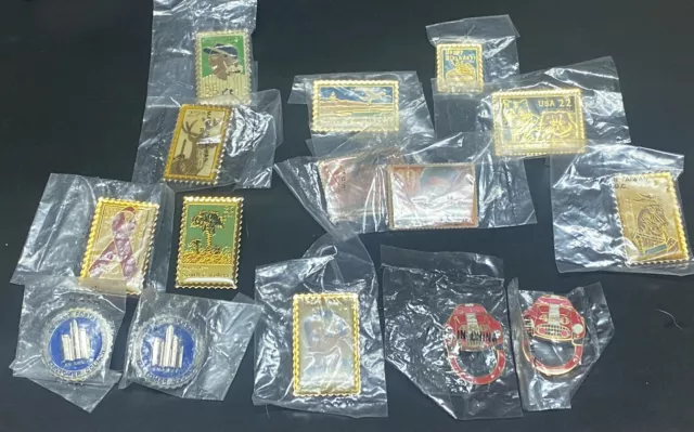 Collectible Vintage USPS Stamp Lapel Pins - Elvis, Nixon, Lou Gehrig & More 40ct