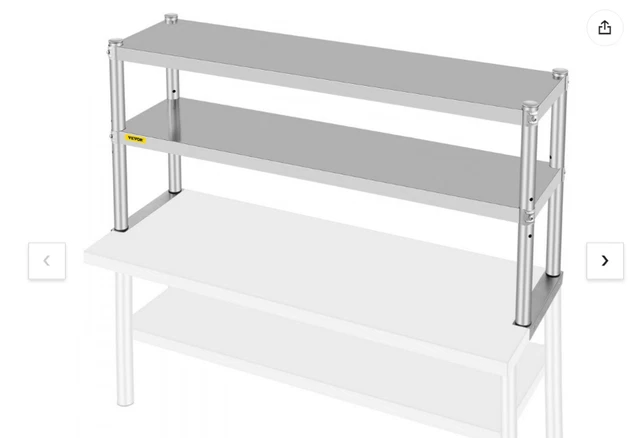 VEVOR Wide Double Overshelf 12" x 48" Stainless Steel Work Pre Table Commercial