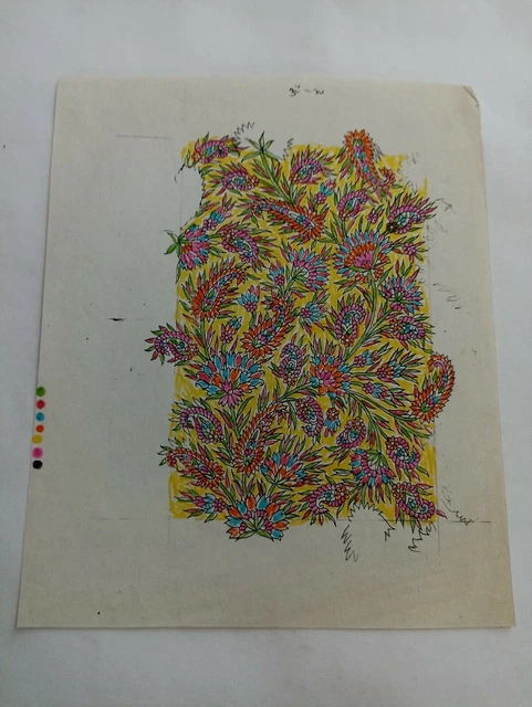 Hand painted design rare collectible piece of floral design textile design art