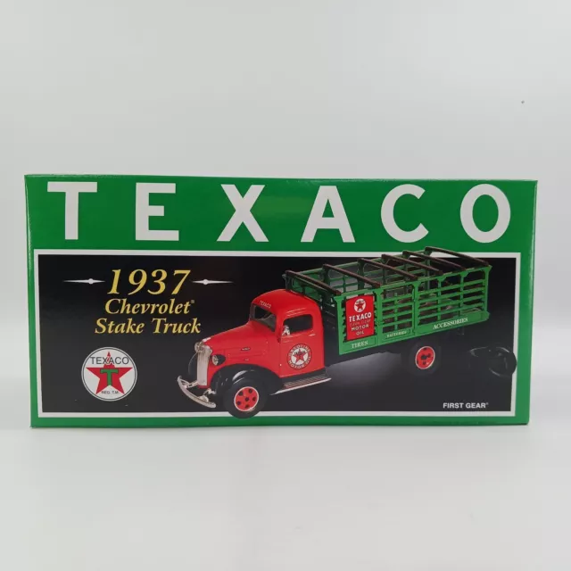 TEXACO MOTOR OIL 1937 CHEVROLET STAKE BED PICKUP TRUCK DIECAST 1st GEAR 19-2599