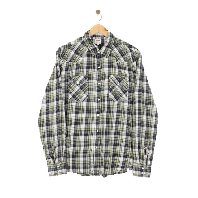 Levis Flannel Shirt Pearl Snap Cotton Long Sleeve Checkered Top Check Size L Levis Flannel Shirt Pearl Snap Cotton Long Sleeve Checkered Top Check Size L