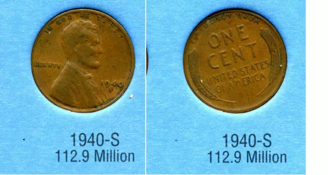 Lincoln Head Wheat Cent 1940 S Average Circulated United States Penny Coin #3911