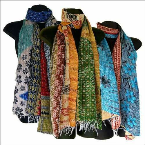 10 Pc Wholesale Lot Vintage Kantha Silk Allover Scarf Shawls Reversible Stole
