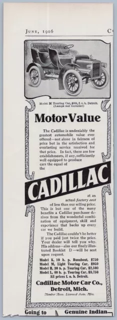 1906 Cadillac Motor Car Vintage Ad Model M Touring Auto Value Caddy