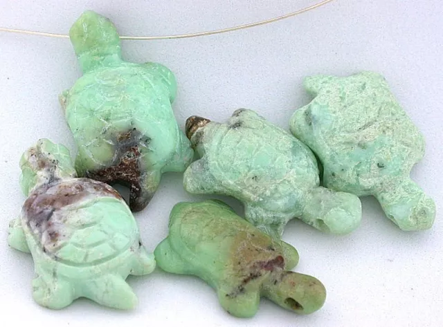 ONE 1 1/4 to 1 1/3 Inch Turtle Natural Chrysoprase Carved Focal Bead Carving Gem