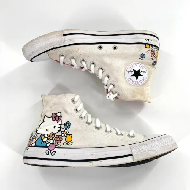 Hello Kitty X Converse All Star Womens High Top Sneakers White Graphic Sz 8.5