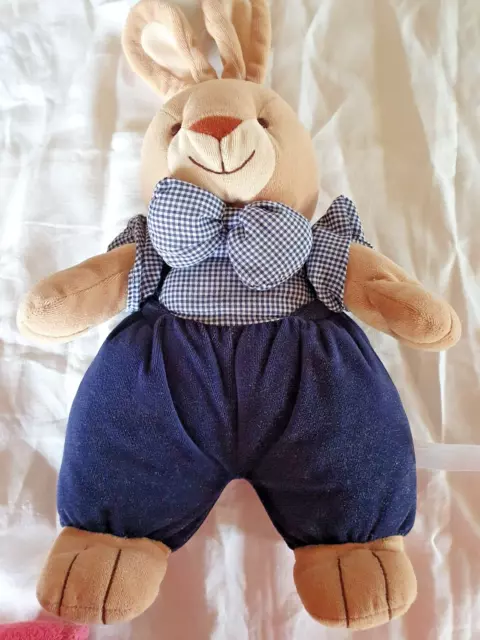 Doudou  Peluche Priscilla Larsen Lapin Bleu Beige Grelot 40 Cm