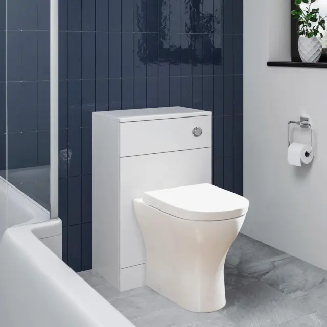 BTW Back to Wall Toilet Pan Concealed Cistern Unit 500mm Soft Close Seat White