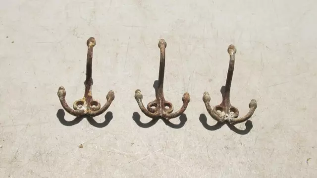 3 Vintage Cast  Iron  Acorn Hat & Coat Hooks " the real thing"
