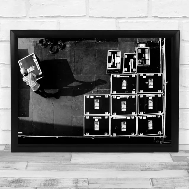 Aerial Above Work Worker Working Box Boxes Mover Black & White Helmet Print