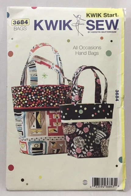 2009 Kwik Sew Sewing Pattern 3684 Womens Lined Handbags Purse Bag 2 Sizes 2838
