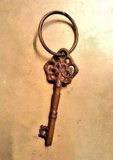 Key Cast Iron Victorian Skeleton Church Key rustic brown with ring