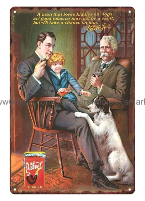 VELVET TOBACCO family with dog metal tin sign home kitchen wall lodge cafes