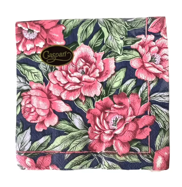 Caspari Peony Garden Paper Cocktail Napkins Package Of 20 Rose Blue Green NIP