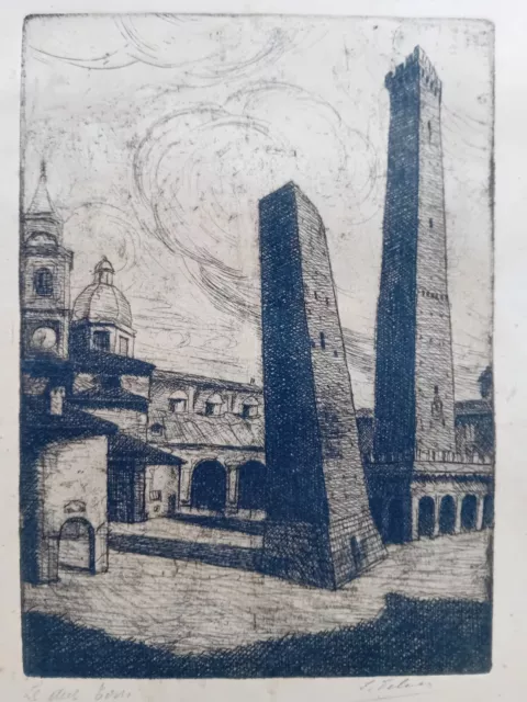 Beautiful etching Le dos Torri Bologna signed 30.0x38.0 cm Beautiful etching Le dos Torri Bologna signed 30.0x38.0 cm