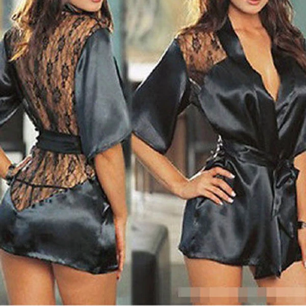 sexy lingerie womens Plus Size Womens Nightgown Lingerie Harness Pajamas Knit Patchwork Lace  Satin Sleepwear from Dhgate Sexy Pyjamas main image 0
