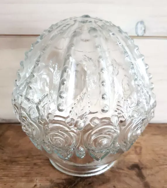 Vintage Pressed Glass Roses MCM Glass Globe Shade Ceiling Light Fixture Cover