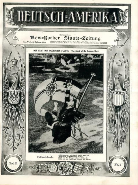 Deutsch-Amerika Falkland-Inseln New Yorker Staats-Zeitung Orig.Titelblatt v.1916