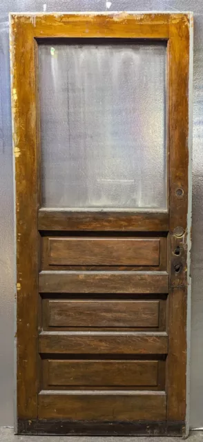 32"x79" Antique Vintage Salvaged SOLID Wood Wooden Entry Door Window Wavy Glass