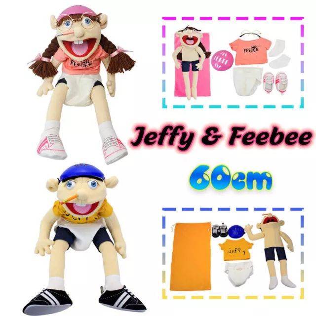 60cm Jeffy Feebee Puppet Plush Toy Cosplay Jeffy Hat Hand Puppet Game  Stuffed Doll Gift For Kids