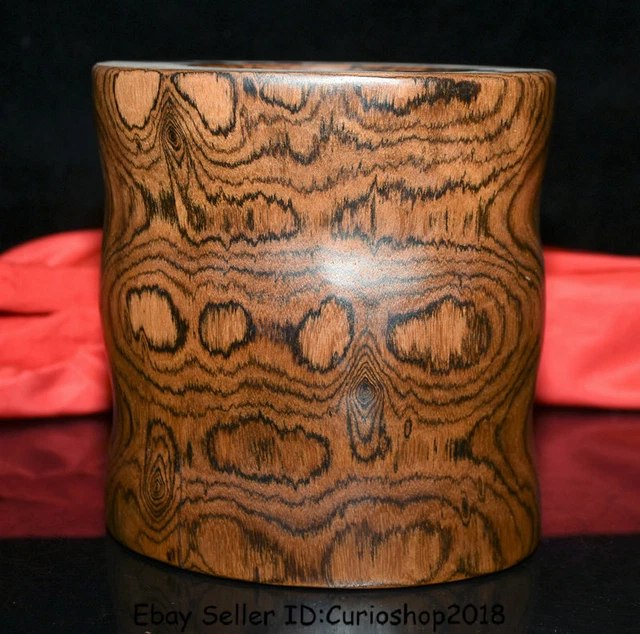 7" Antique Old Chinese Huanghuali Wood Dynasty Many Eyes Brush Pot Pencil Vase