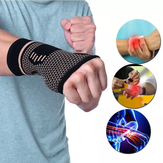 Copper Wrist Hand Brace Support Fit Carpal Tunnel Splint Strap Sprain Arthritis-
