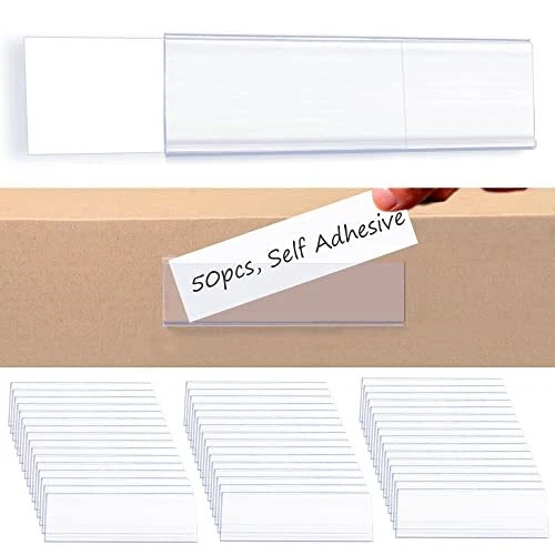 Self Adhesive Label Holder 50pcs Adhesive Shelf Tag Shelf Label Holder Clear ...