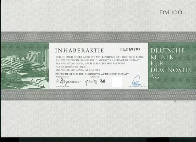 Aktie: Deutsche Klinik für Diagnostik, Frankfurt, 100 M, 1968 (235)