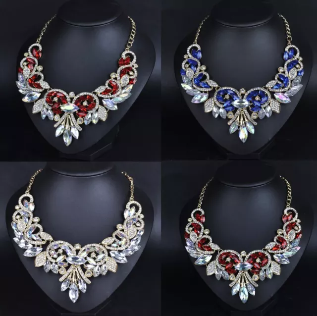 Bling Sparkle Choker Statement Pendant Chucky Crystal Necklace Wedding Party