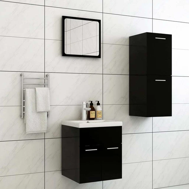 BATHROOM FURNITURE SET Black Engineered Wood £158.81 PicClick UK