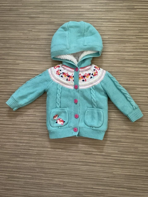 Mini club baby girls fur lined hooded green cardigan 12-18 months polyester B9