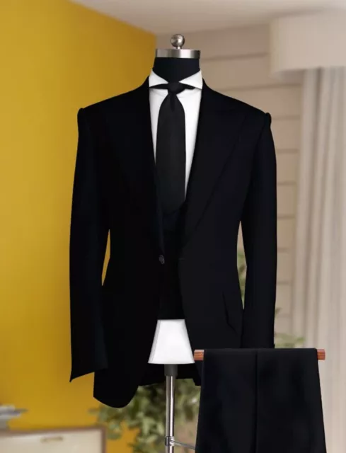 Men Wear Black 3 Piece Slim Fit Formal Fashion Wedding Groom Tuxedo Suit Bespoke