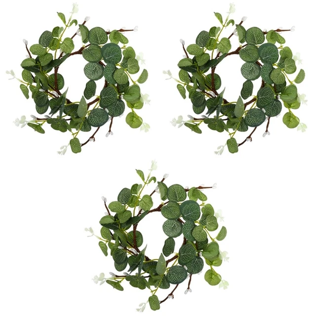 3x Eucalipto Boda Decorativo Hojas Artificiales Vela Corona Vela Corona