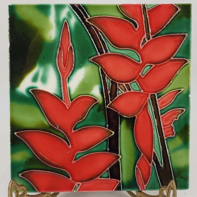 Heliconia Flower Trivet Tile Backsplash Art Ceramic Wall Gift Bathroom Kitchen