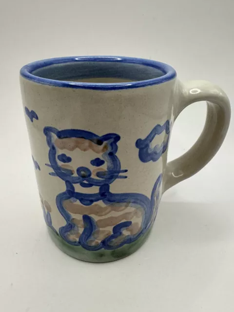 MA Hadley Mug Hand Painted Stoneware CAT ~ Country Scene Blue ~ THE END SERIES