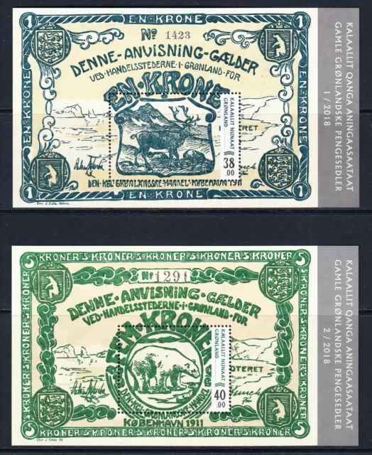 Groenlandia 2018. Yv.  F765-F766.  Notafilia. Antiguos Billetes De Banco .  Mnh.