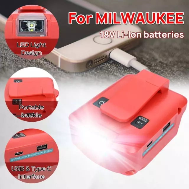 For MILWAUKEE 18V Battery Li Ion USB+Type-c Adapter Power Charger Converter XY