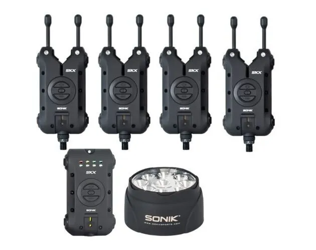 Sonik SKX 4+1 Alarm und Empfänger Set mit + Bivvy Licht im Etui UVP £ 289,99