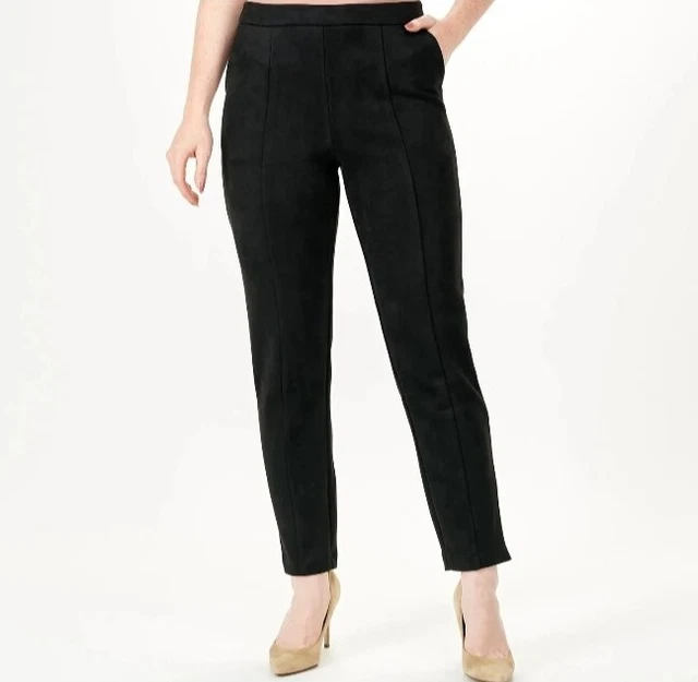 Joan Rivers Petite Faux Suede Signature Ankle Pant Black Petite Medium