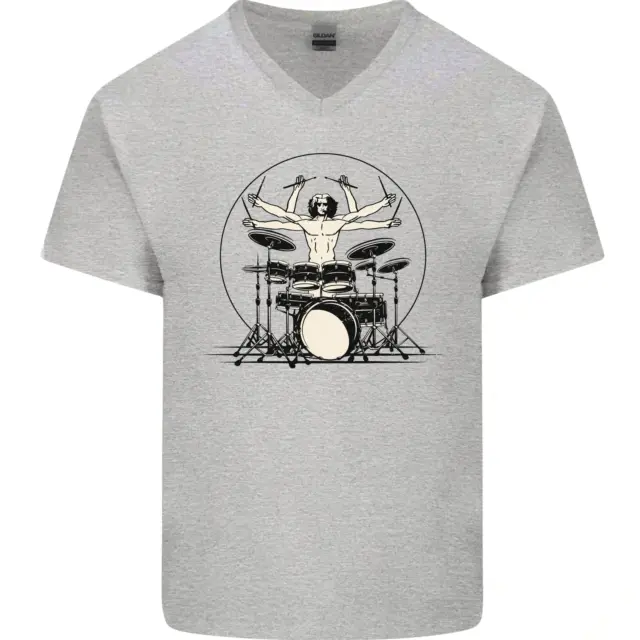 Vitruvian Drummer Funny Drumming Drum Mens V-Neck Cotton T-Shirt
