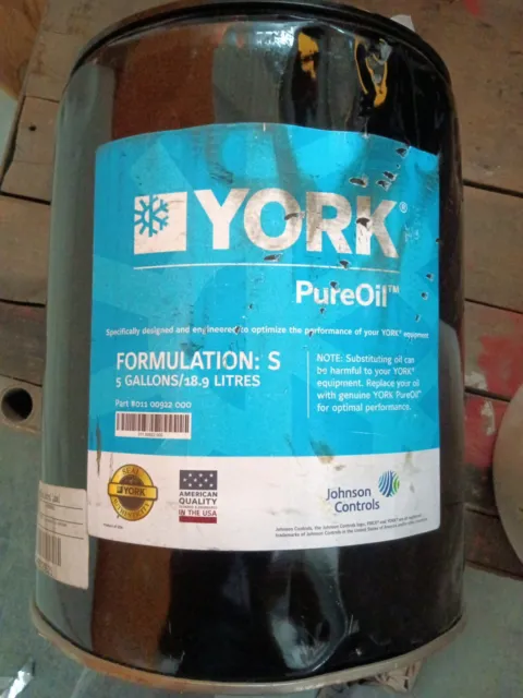 5 Gallons York Pure Oil formulation S,   HVAC,  dented bucket,       074