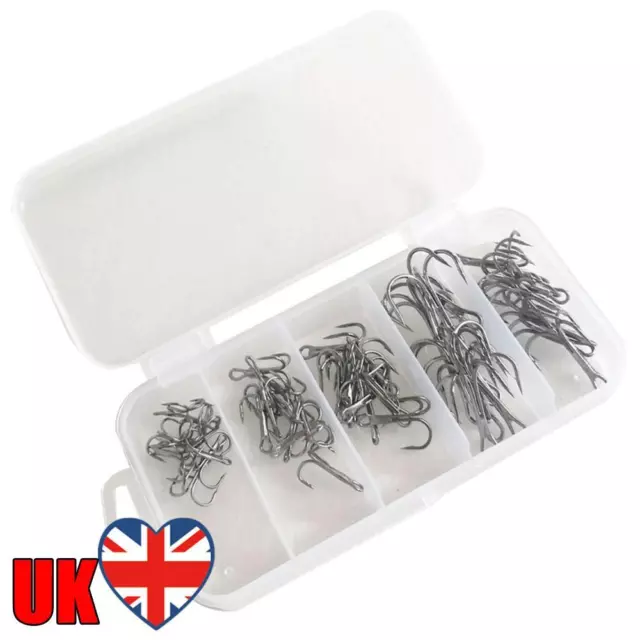 50pcs High Carbon Steel Barbed 3-Claw Fishing Hooks Set Lure Triple Fishhooks