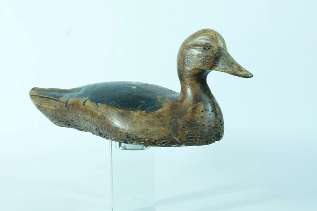 Petit Leurre Canard Colvert Ancien En Bois Sculpté Et Peint à La Main - 3,5 Pouces